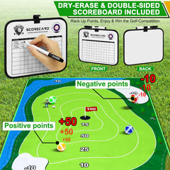 52HZ mat staked into backyard grass showing stable outdoor setup and playability