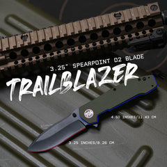 704 Gear Trailblazer D2 blade close-up showing sharp edge for long-lasting performance