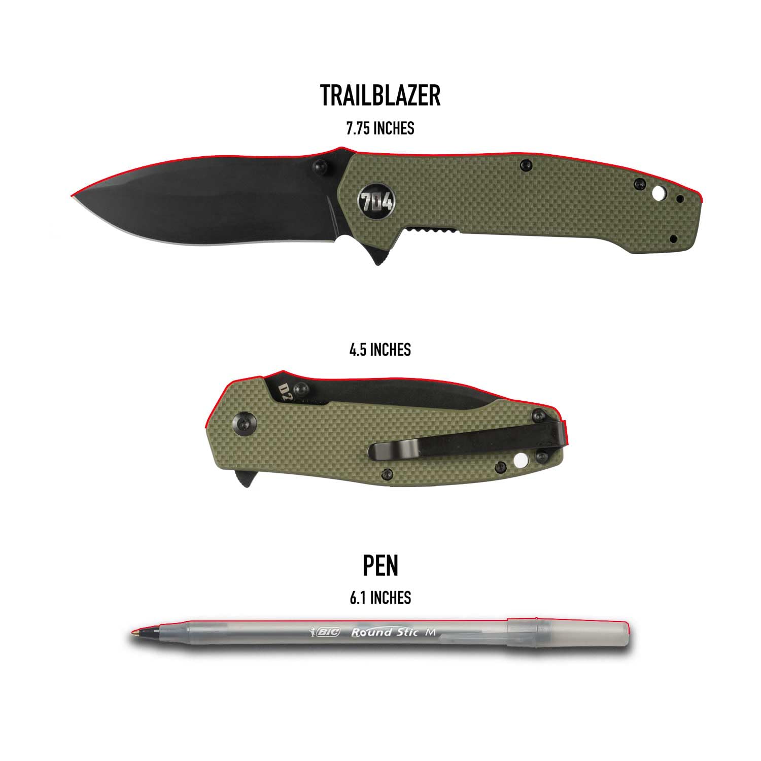 704 Gear Trailblazer G10 handle texture detail for secure grip and comfortable control