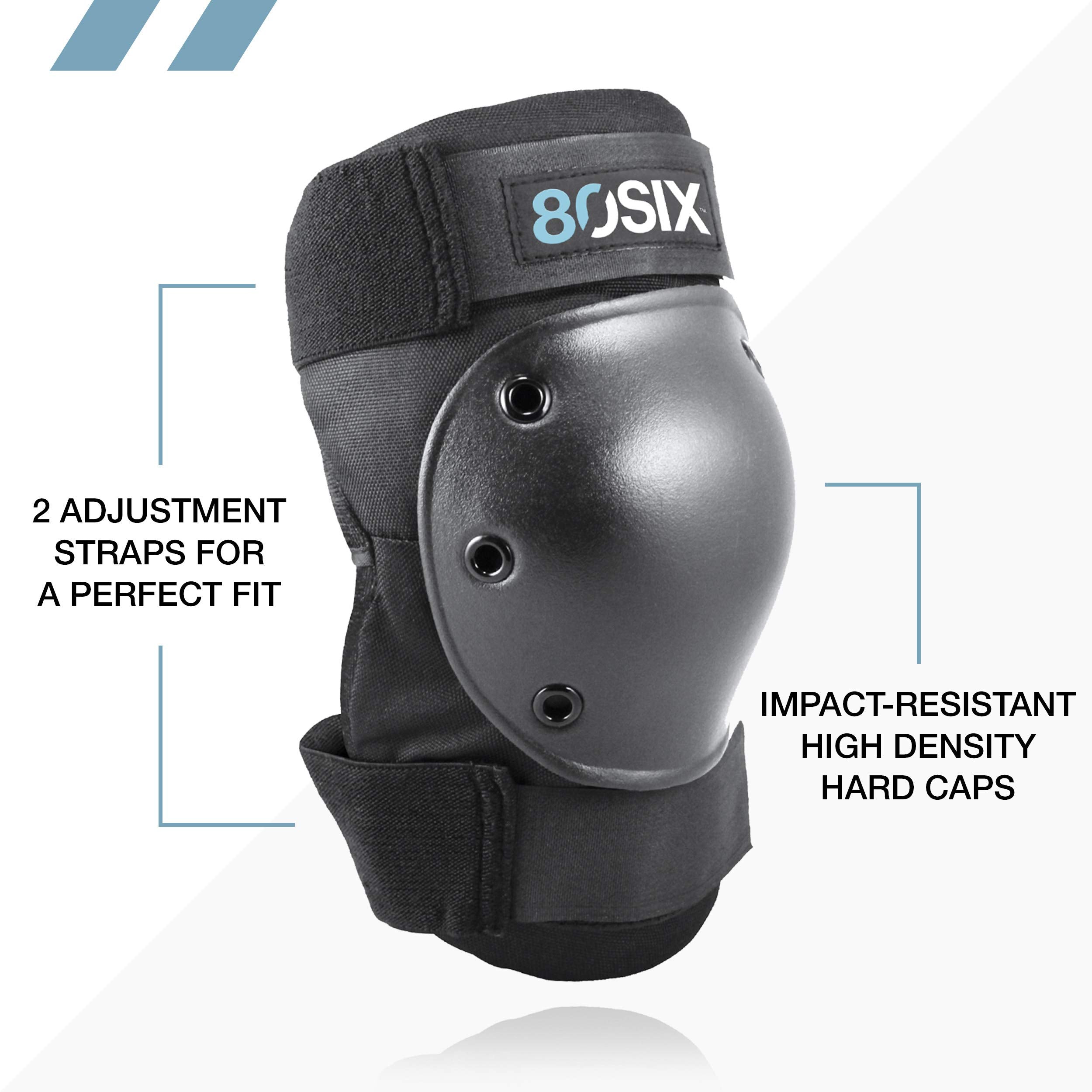 80Six elbow pad detail showing contoured shape and durable fabric
