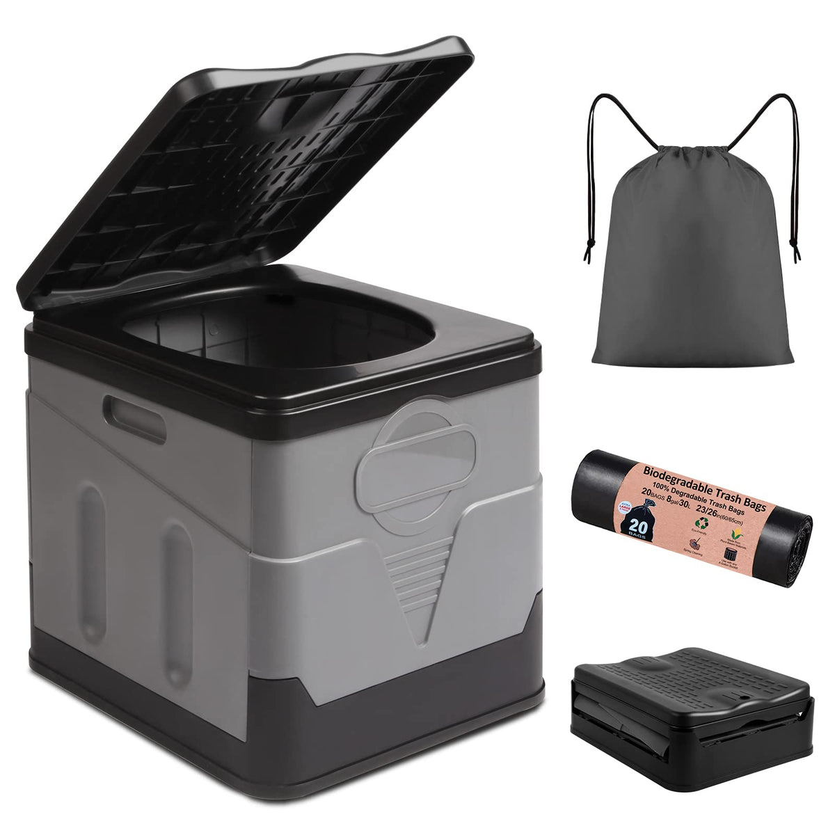 A ARCITON front view open portable toilet showing sturdy seat and benefit of stability