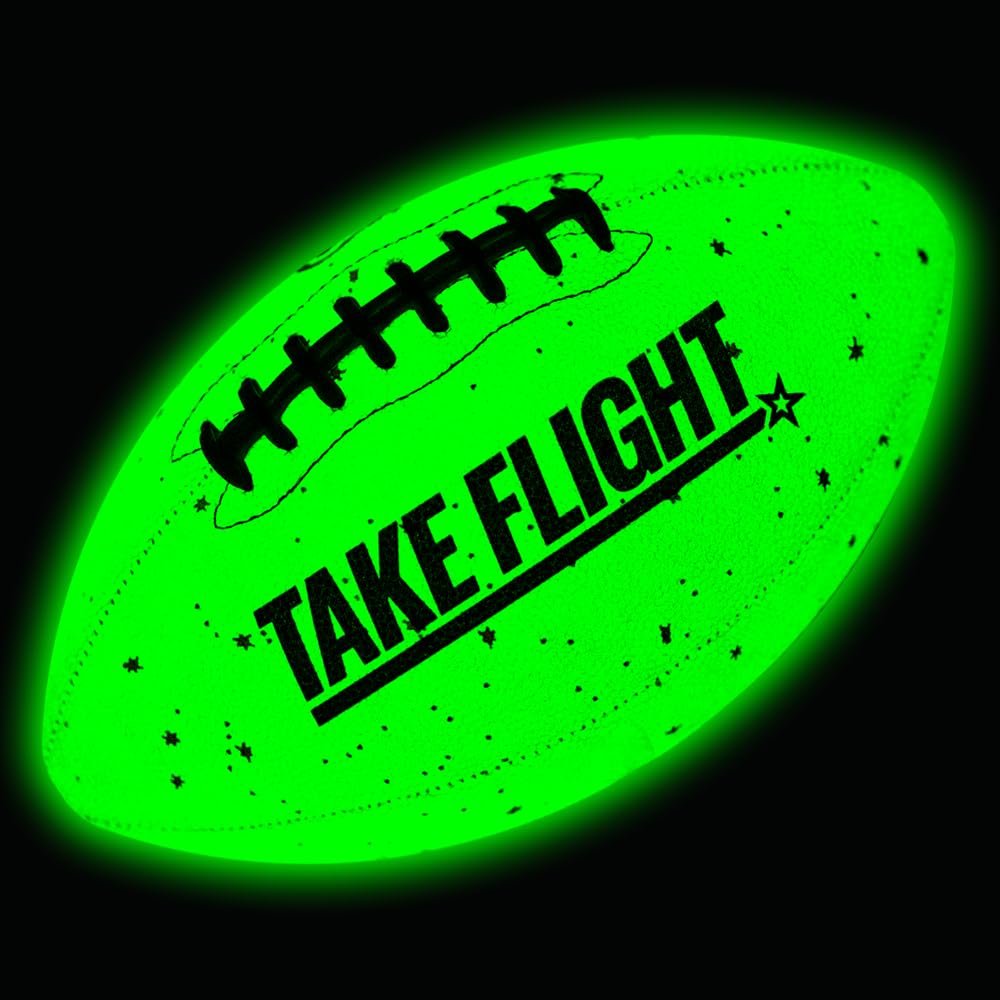 A Plus Collectibles front view of junior glow football showing design and size benefit