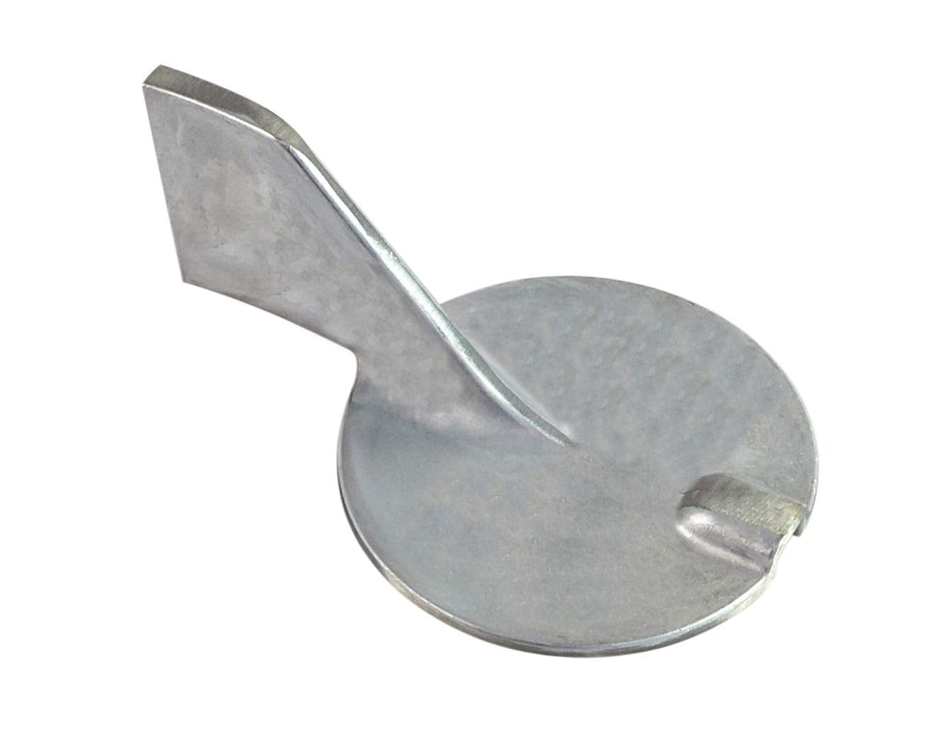 A.A zinc trim tab anode front view showing bolt pattern and OEM fit
