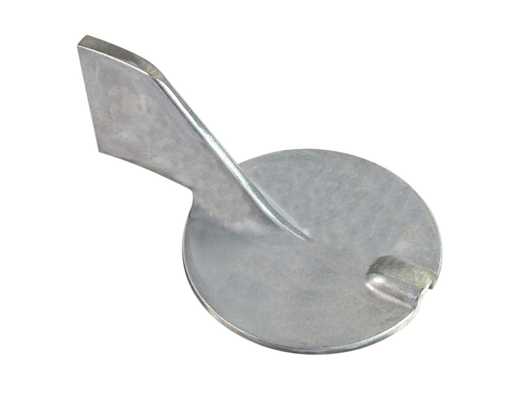 A.A zinc trim tab anode front view showing bolt pattern and OEM fit