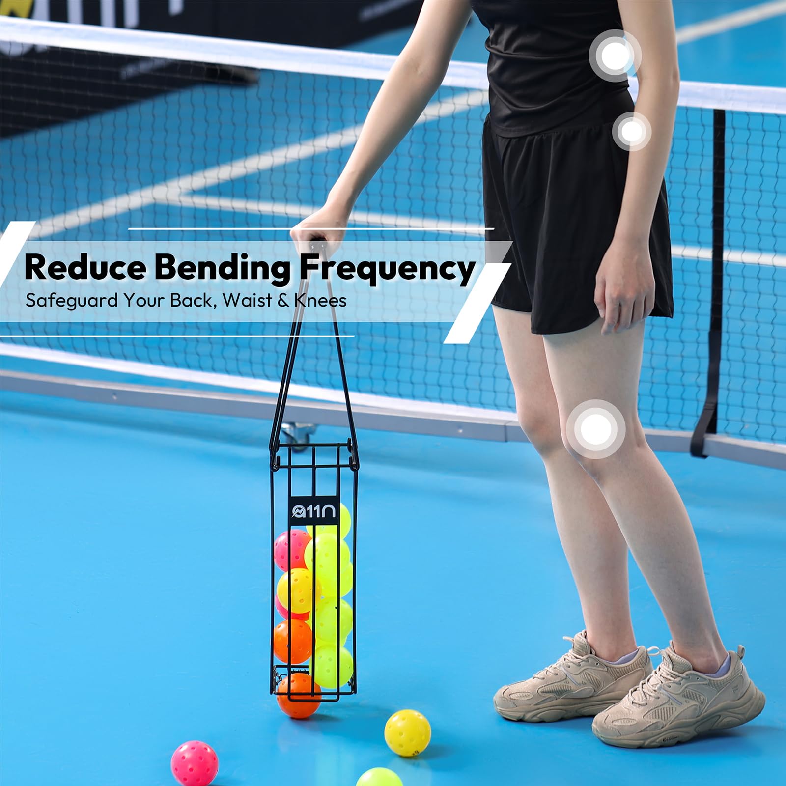 A11N basket filled with 14 balls displaying ample capacity for uninterrupted play