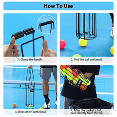 A11N collector in use on court highlighting upright retrieval that protects back