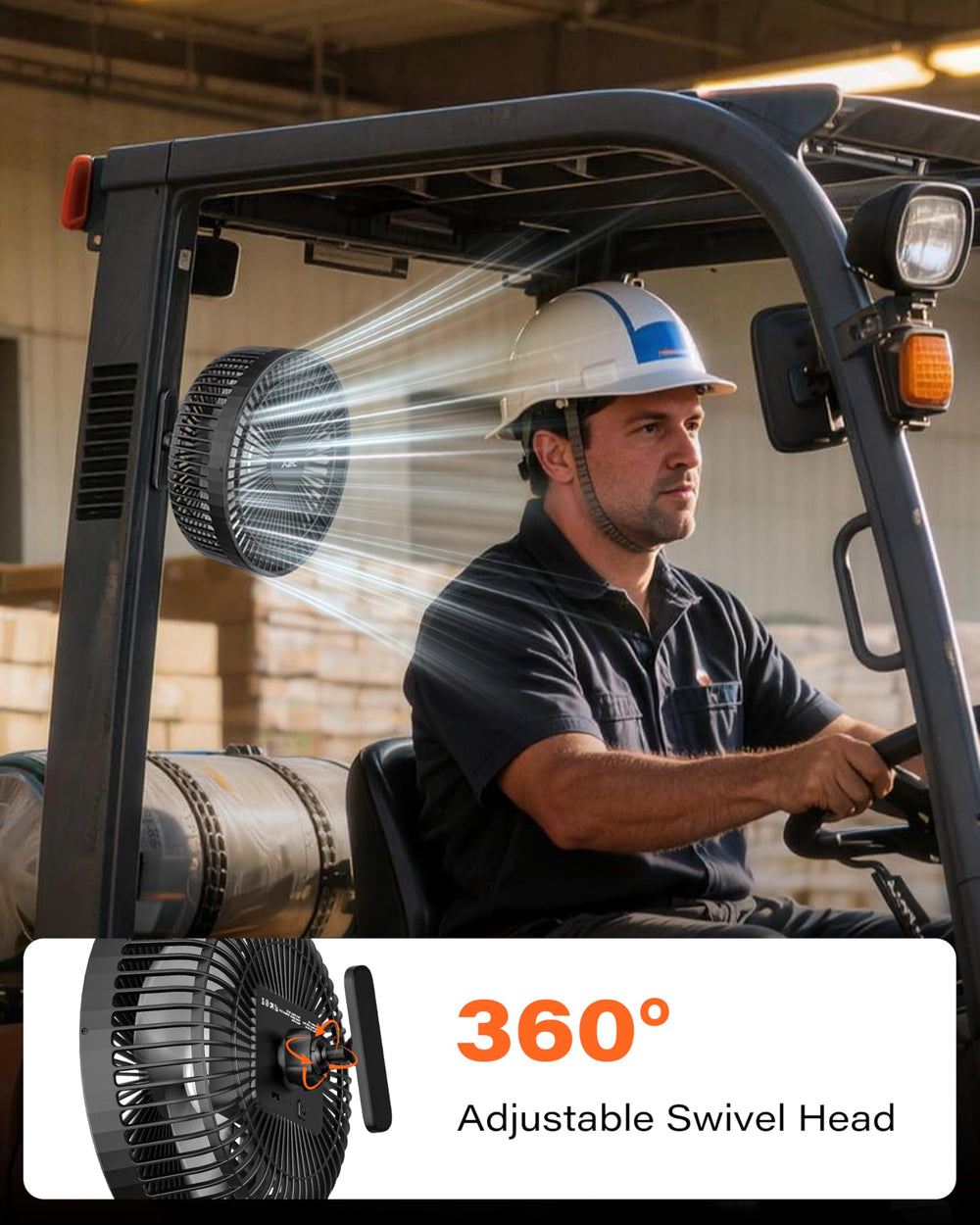 A2C fan mounted on a golf cart frame delivering direct airflow for player comfort