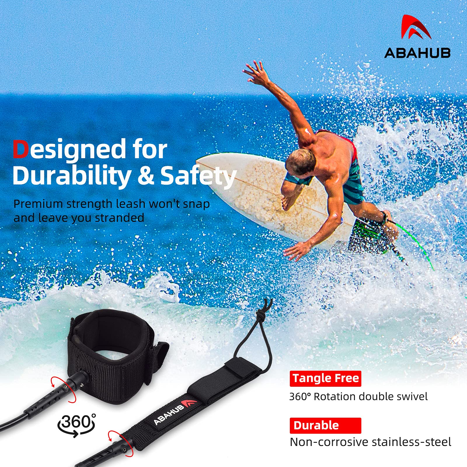 Abahub double stainless swivels detail to prevent leash tangling