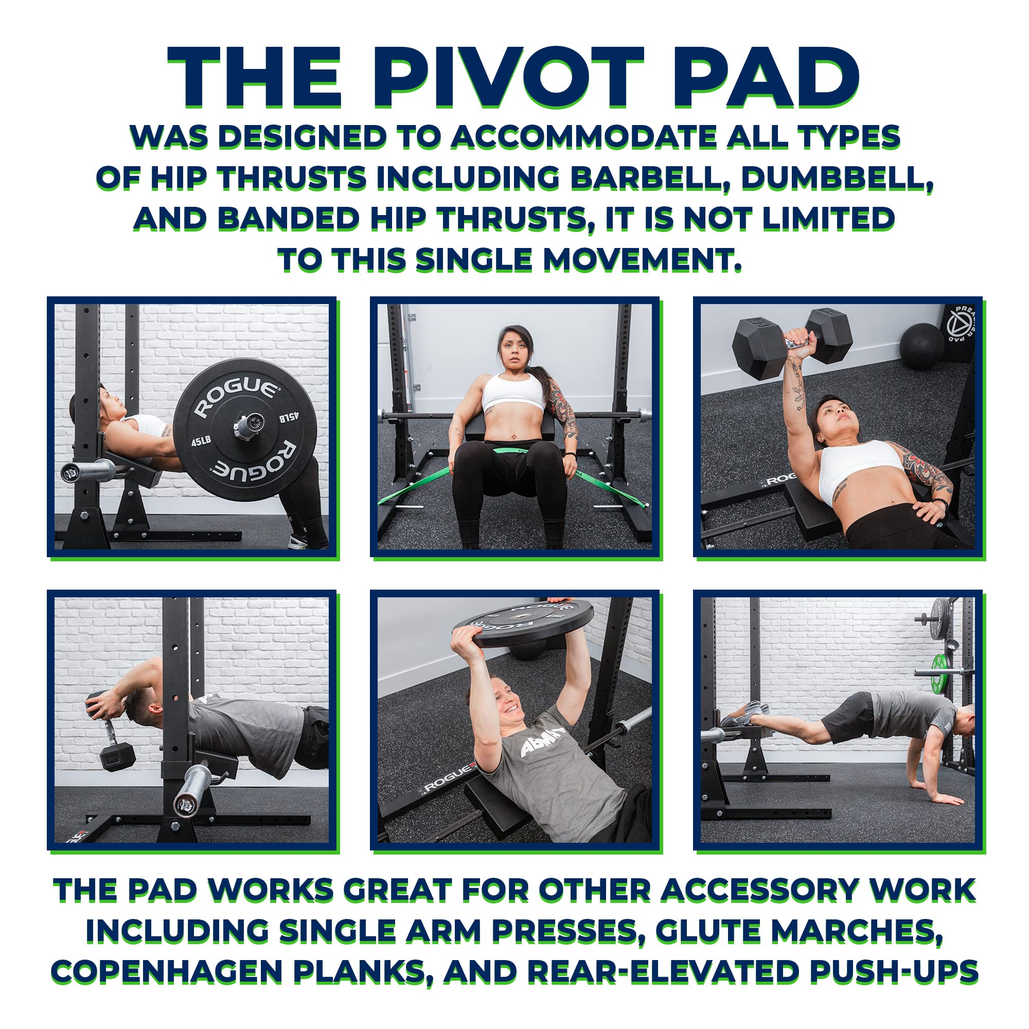 ABMAT Pivot Pad paired with Hip Thrust Pad illustrating combined cushioning and support