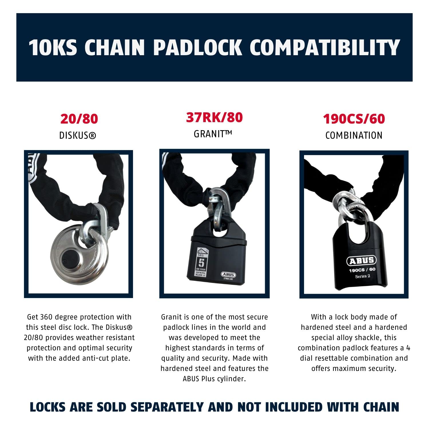 ABUS chain beside ruler showing 2-foot length for scale and planning