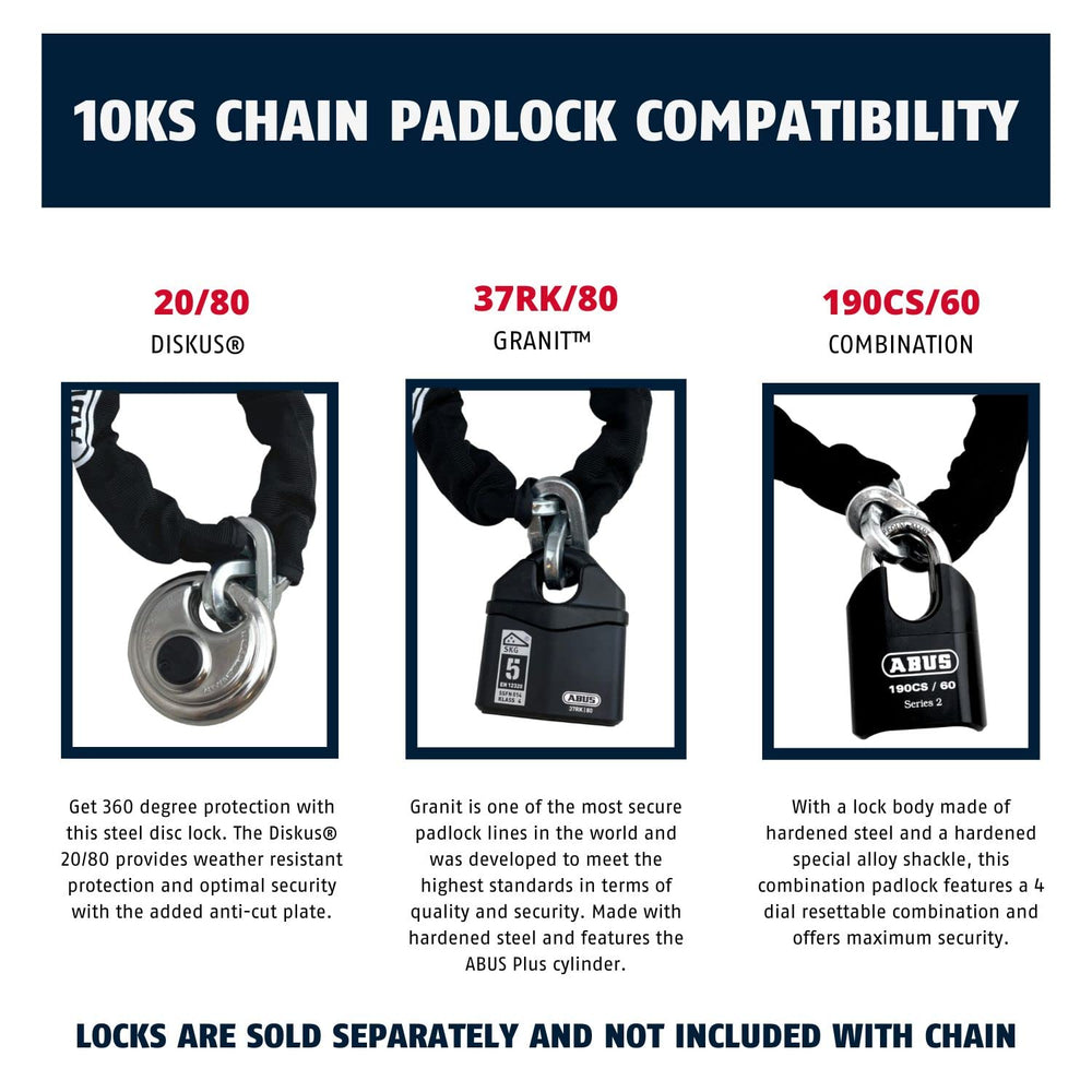 ABUS chain beside ruler showing 2-foot length for scale and planning