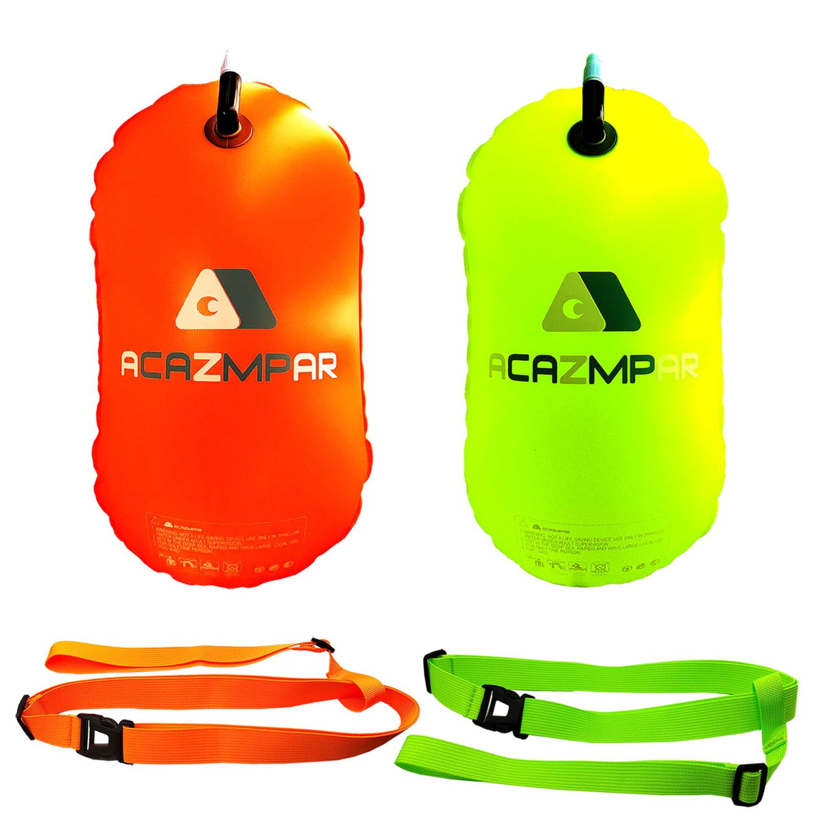 Acazmpar swim buoy front view showing bright colors and visibility benefit