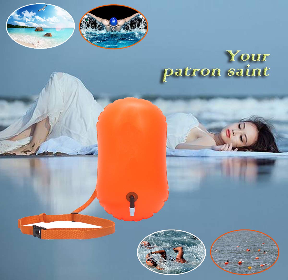 Acazmpar buoy trailing behind swimmer in open water showing safety benefit
