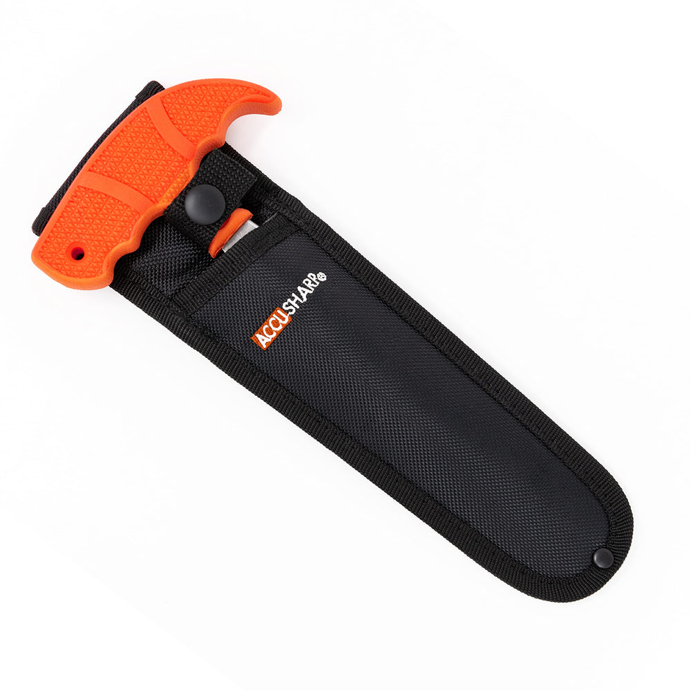 ACCUSHARP bone saw in nylon sheath for safe carry and quick access on belts or packs