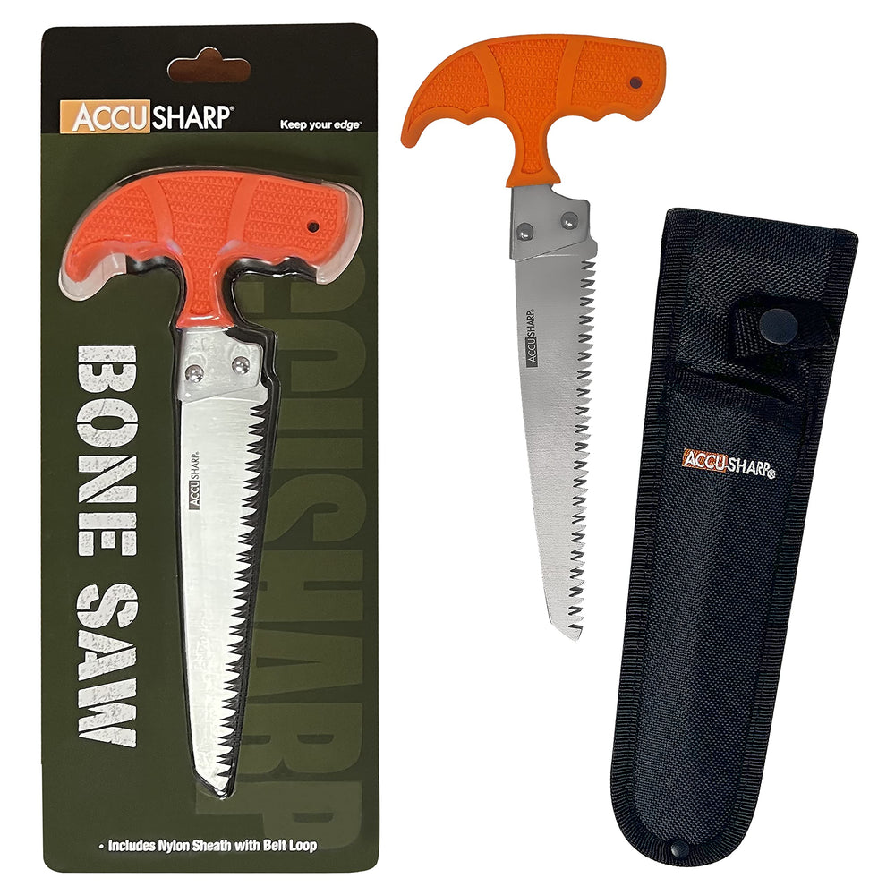 ACCUSHARP bone saw on campsite bench illustrating multipurpose use for outdoor tasks