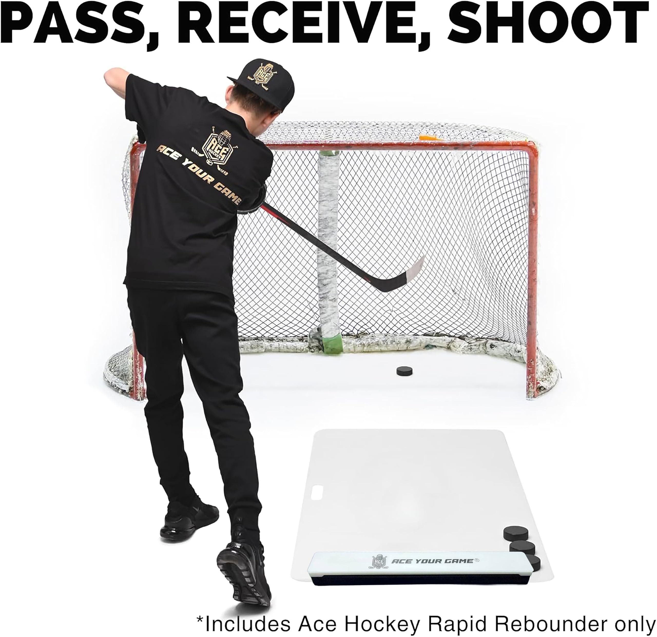 ACE HOCKEY mounted on synthetic ice demonstrating stable, secure training setup