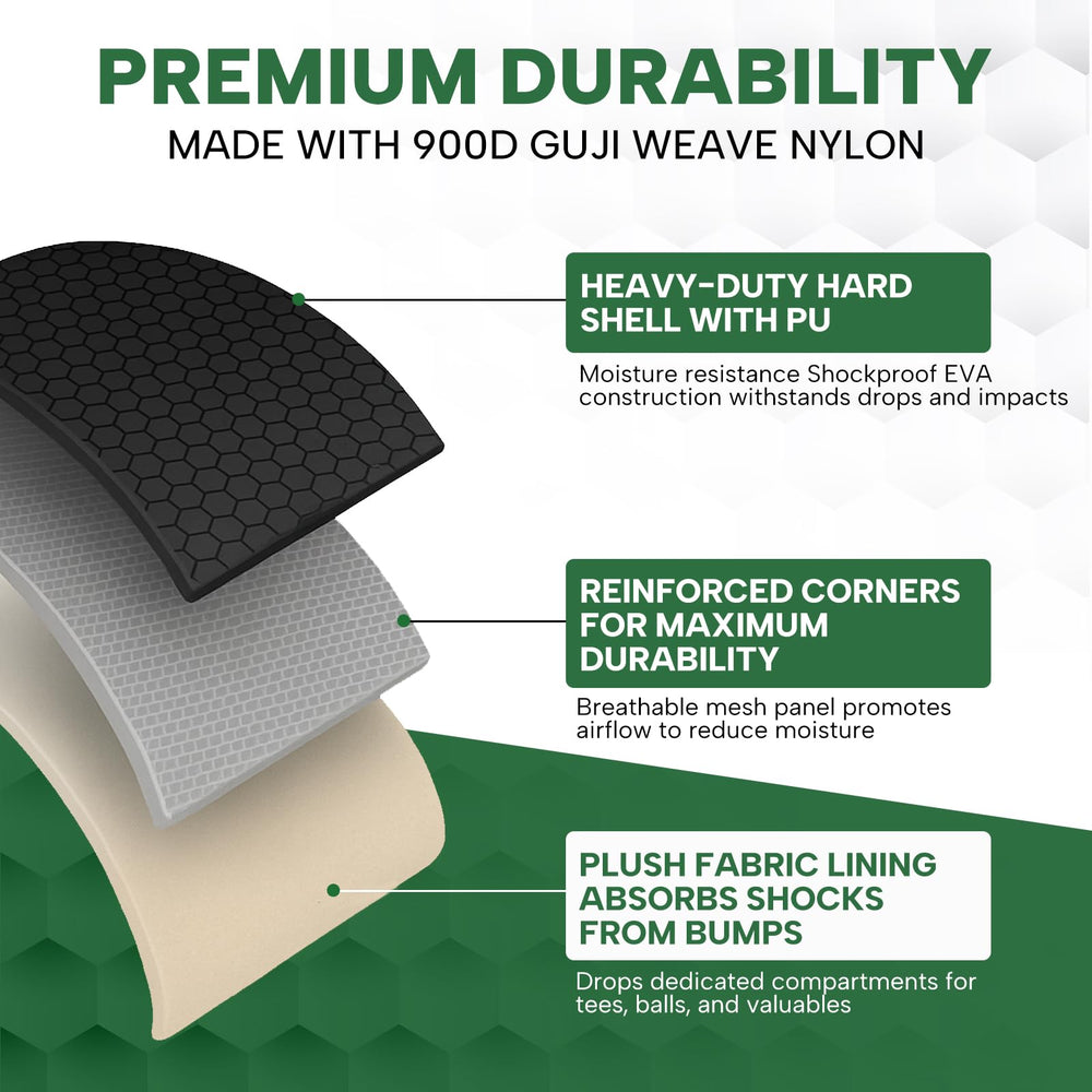 Acebirdie lower compartment with golf balls and tees for tidy, secure storage