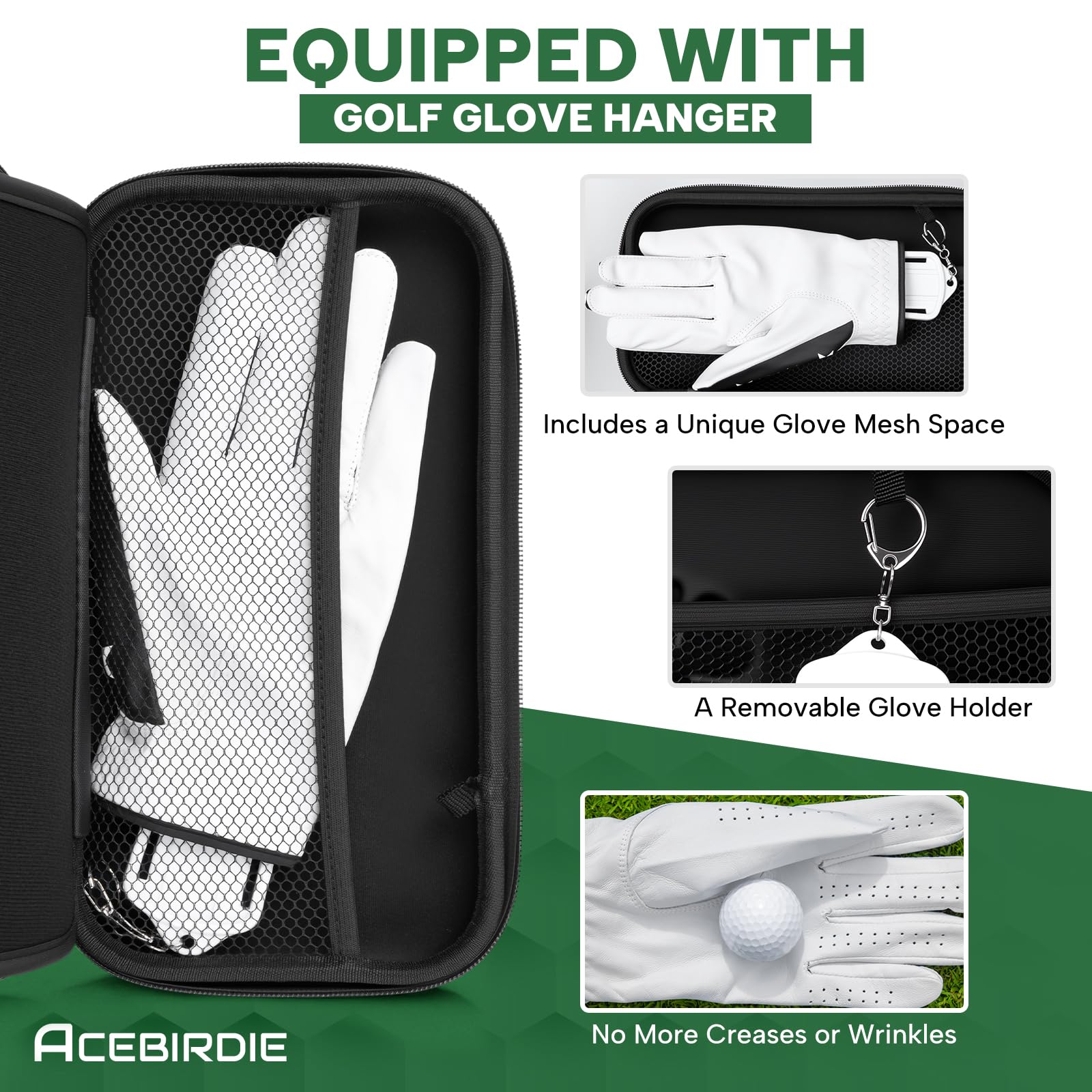 Acebirdie detachable glove shaper inside case keeping gloves flat and wrinkle-free