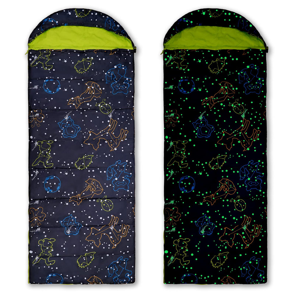 AceCamp front view of youth sleeping bag showing full design and shape for easy packing