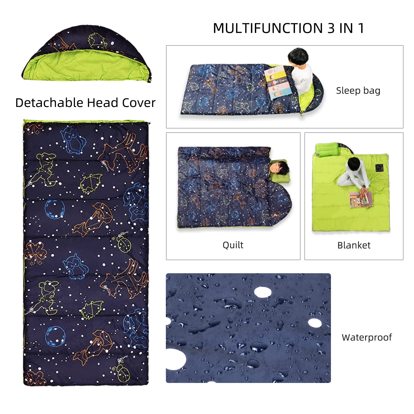 AceCamp sleeping bag inside tent at night demonstrating glow visibility benefit