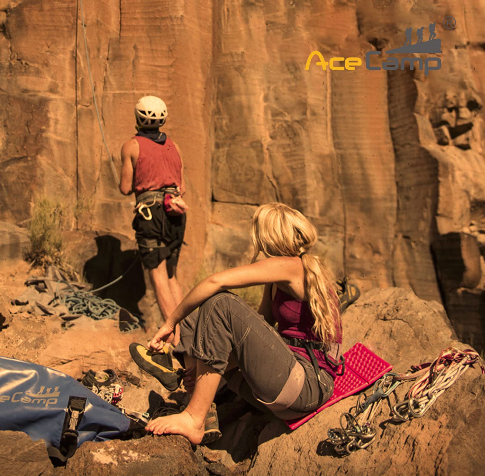 AceCamp in use on rock providing dry comfortable seating