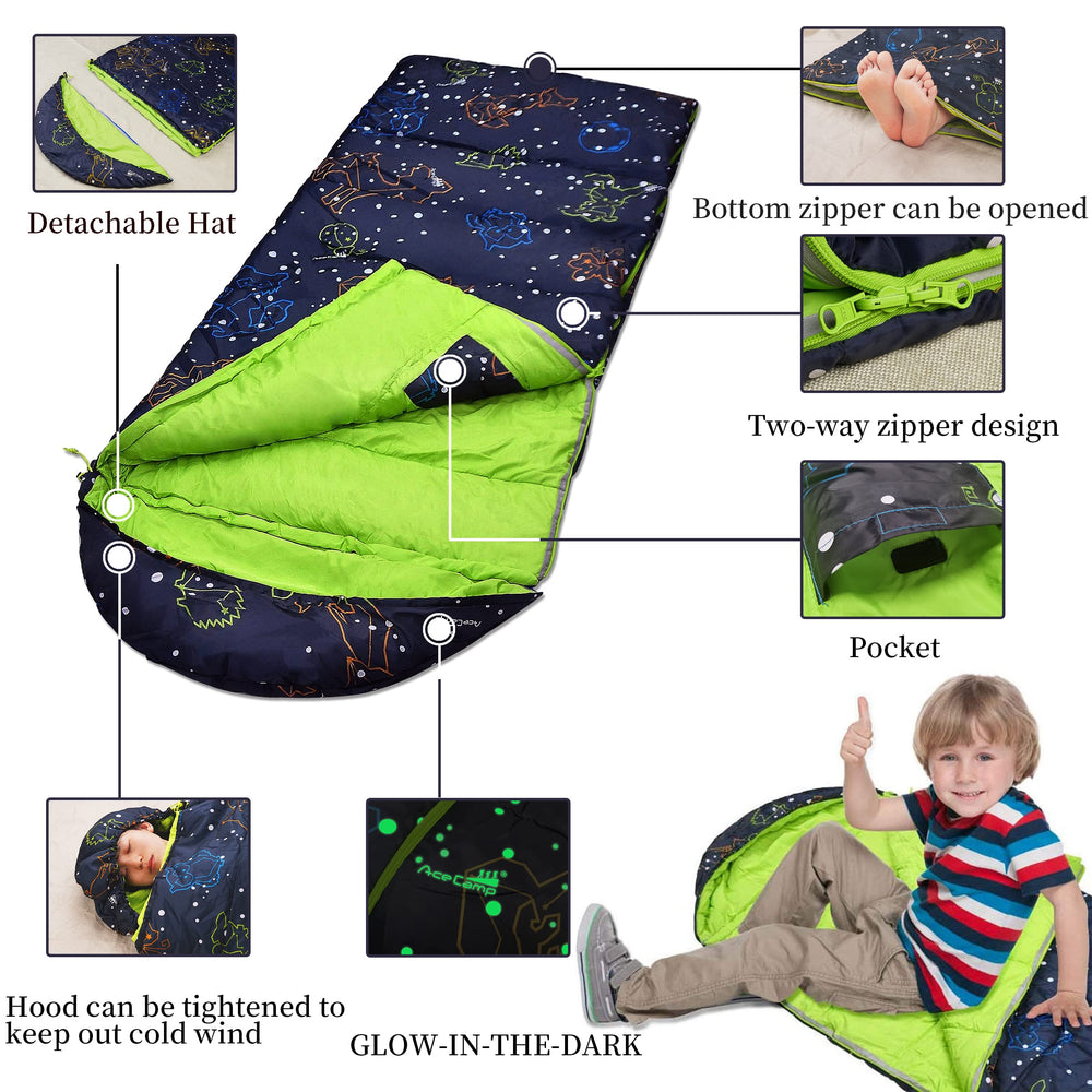 AceCamp close-up of glow-in-the-dark star print highlighting texture and luminous detail