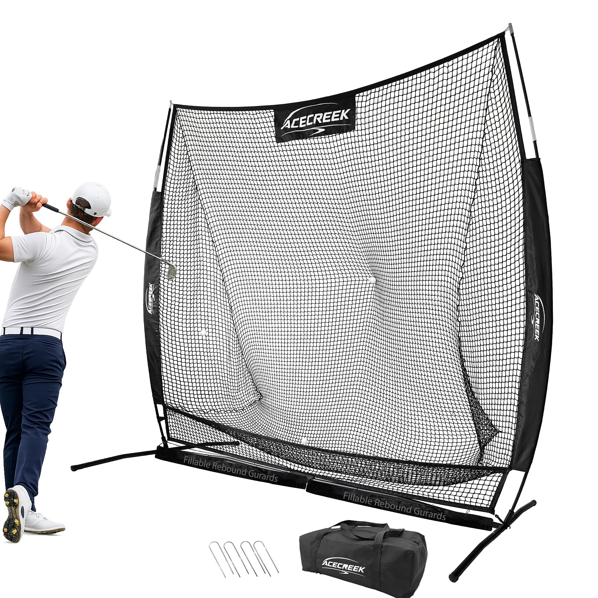 ACECREEK front view full frame showing wide 8x7 ft catch area for effective practice