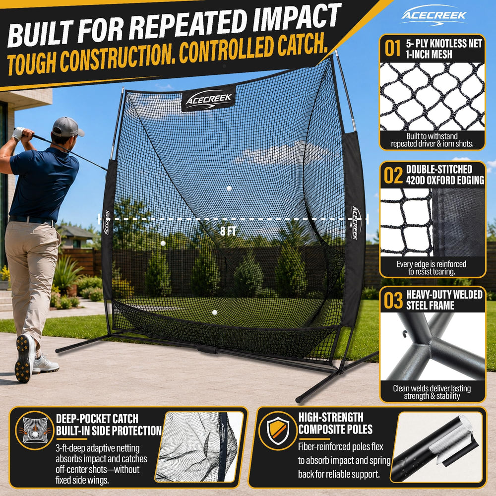 ACECREEK side view showing 3 ft deep pocket that reduces rebound and guides balls down