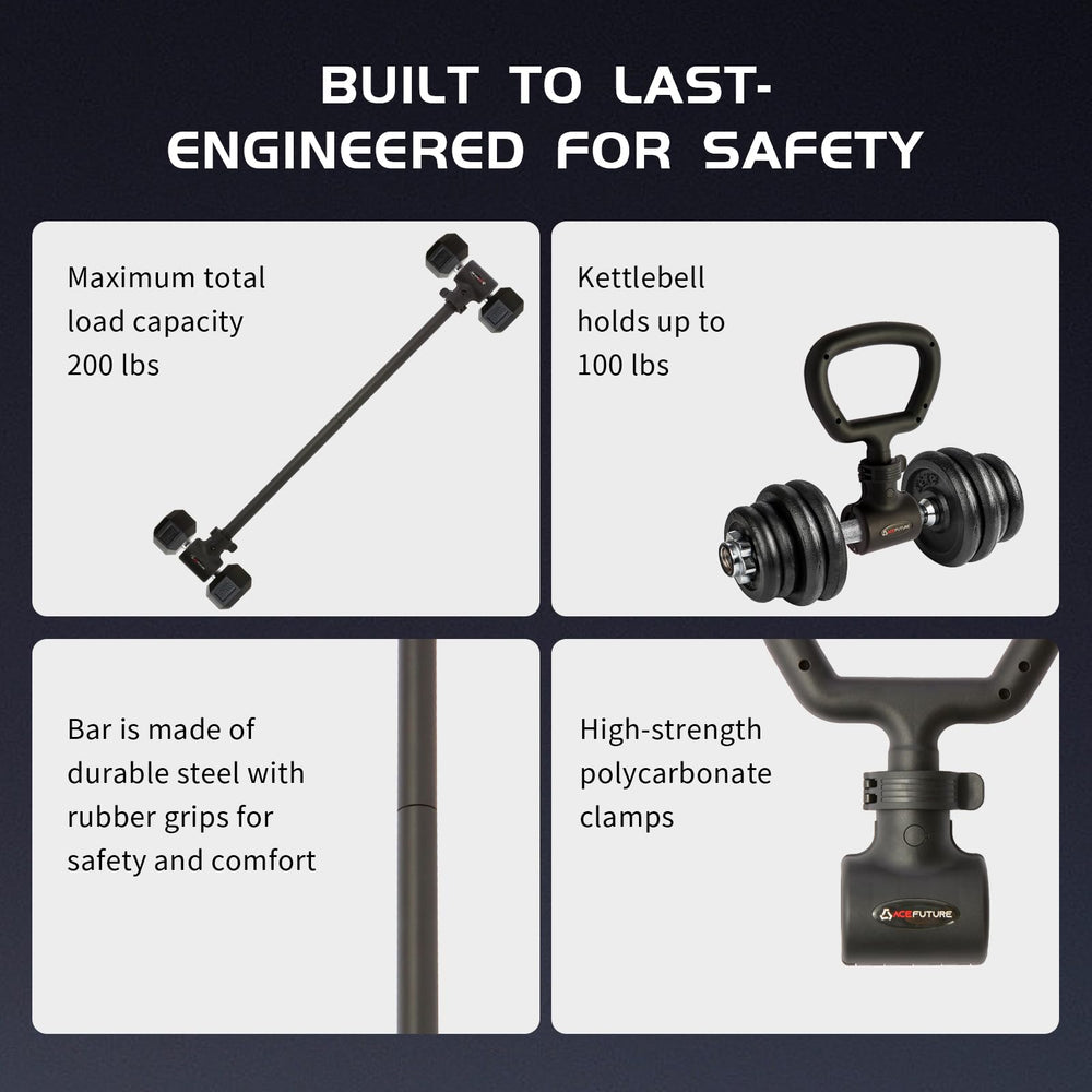 AceFuture Hyperbell heavy-duty clamp detail showing secure lock and wobble-free lifts benefit