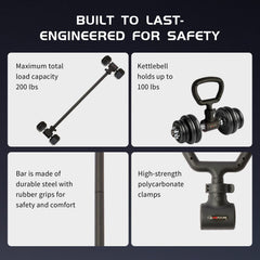 AceFuture Hyperbell heavy-duty clamp detail showing secure lock and wobble-free lifts benefit