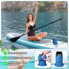 Acellegic mounted on paddleboard under bungee showing tool-free attachment