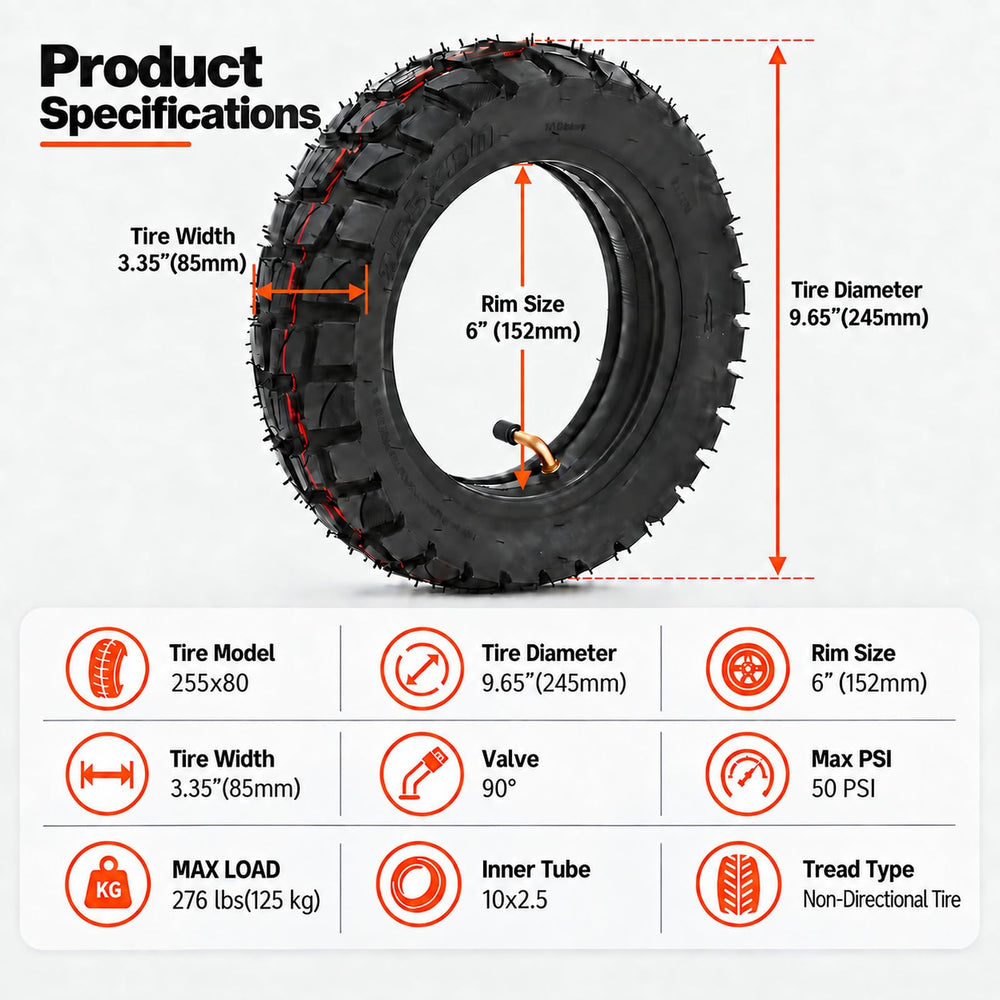 AceSupever tire next to ruler showing correct 10-inch scale fit