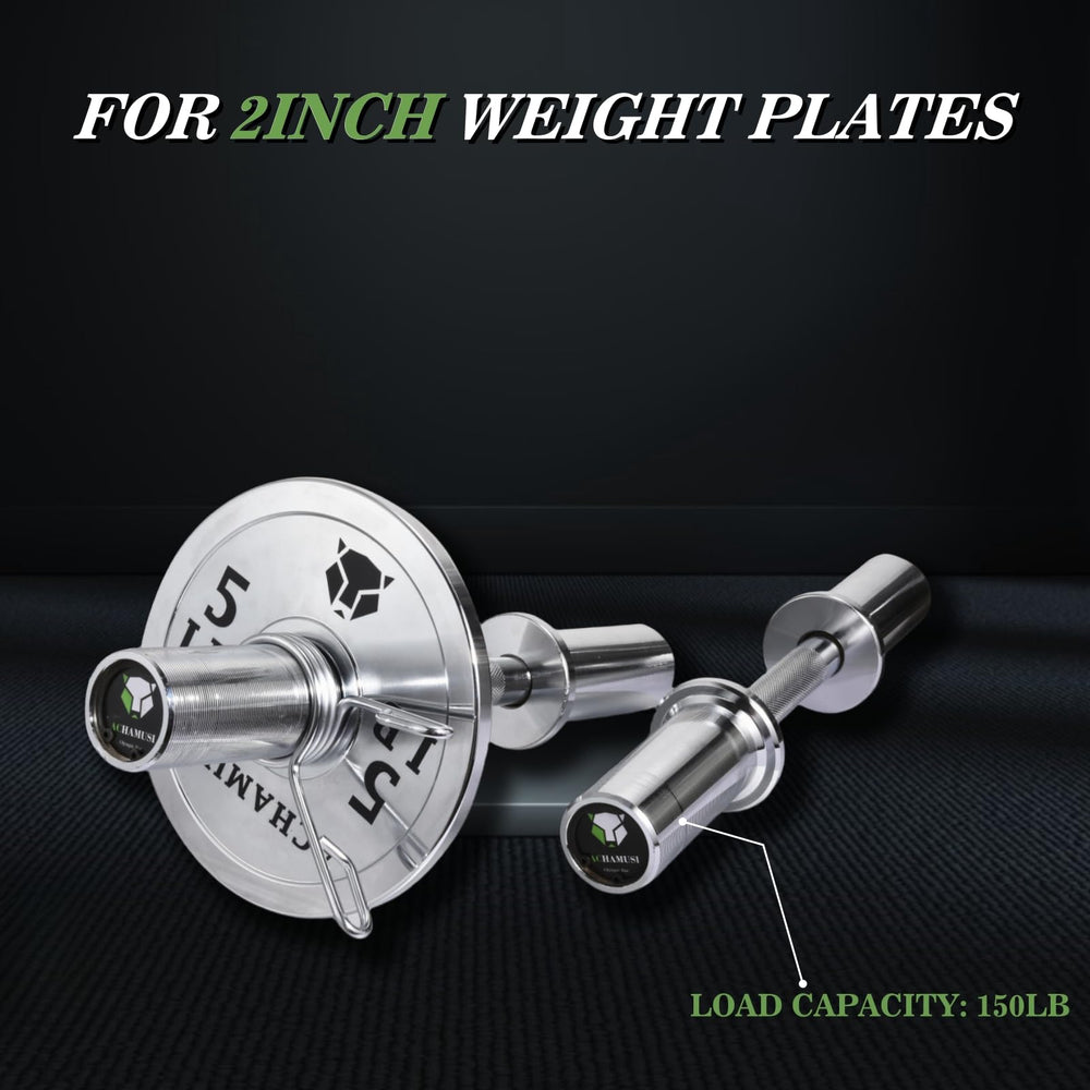 Achamusi handle sleeve with 2-inch Olympic plate mounted demonstrating compatibility
