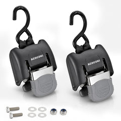 ACOCOkI front view of two retractable transom straps showing compact housings benefit neat storage