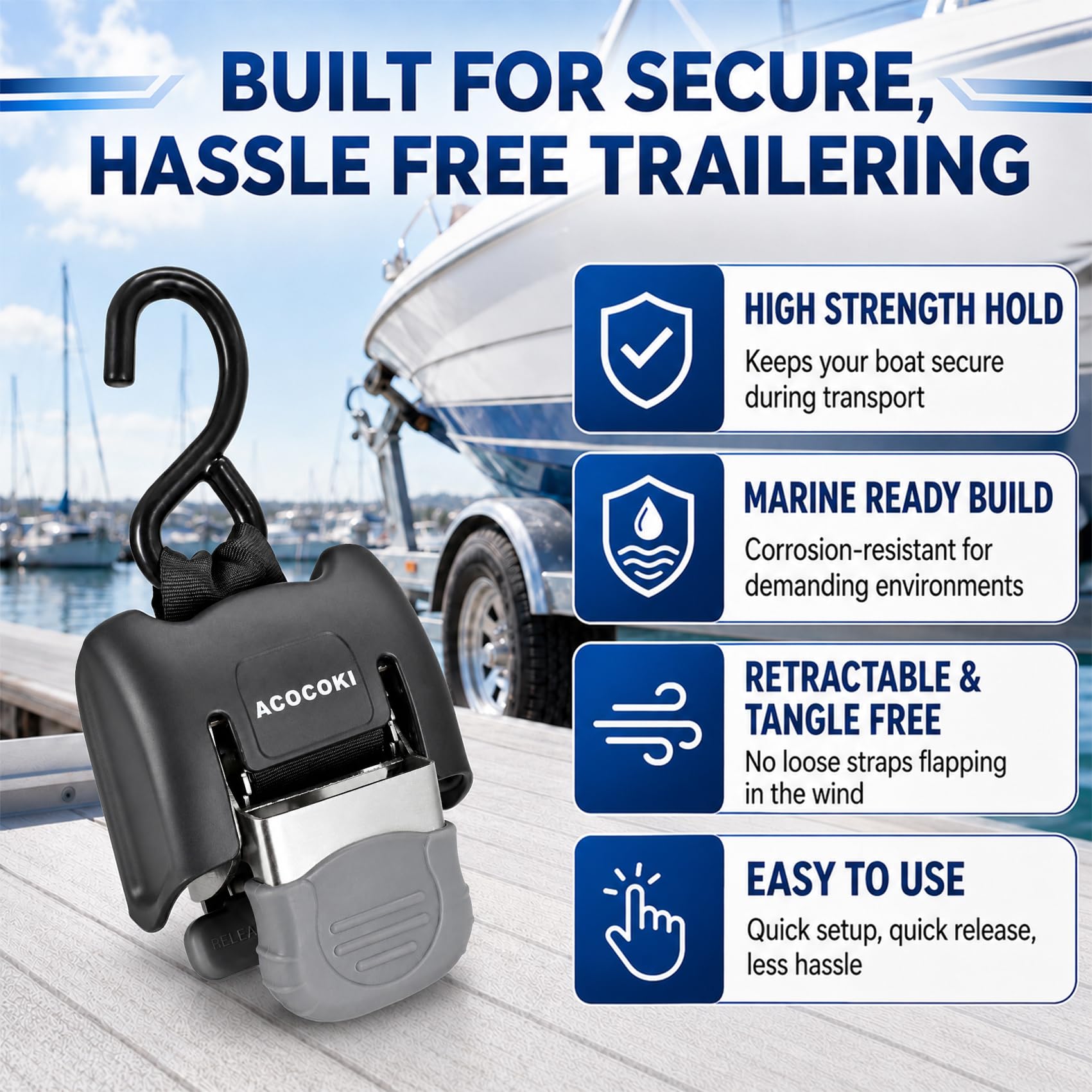 ACOCOkI vinyl-coated S-hook detail protecting boat finish and reducing scratch risk