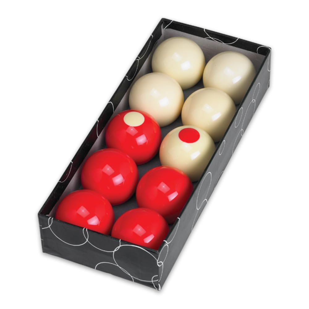 Action BBBUMP front view of full ten-ball set showing red and white balls for quick setup