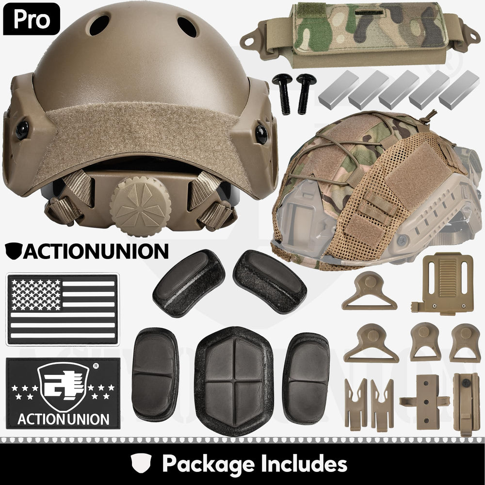 ACTIONUNION helmet with cover in outdoor setting illustrating camouflage and protection