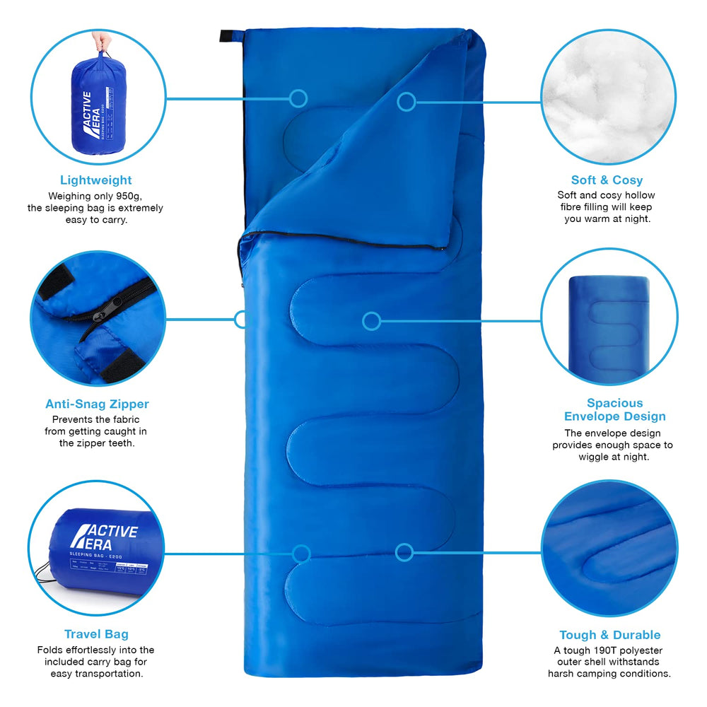 Active Era sleeping bag packed in its water-resistant sack for easy travel and storage benefit