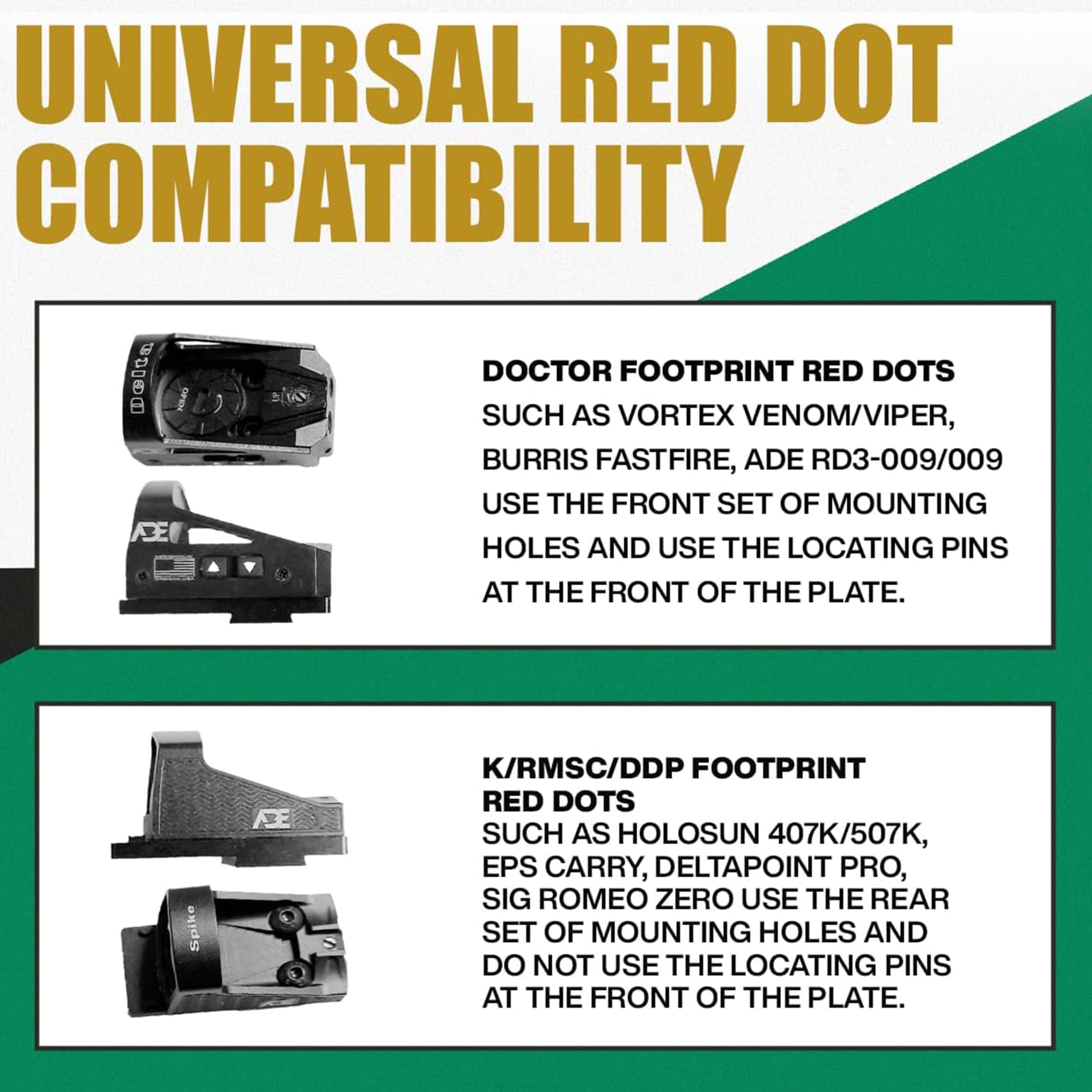 Ade Advanced Optics rear profile of plate illustrating dual‑footprint hole patterns for optics
