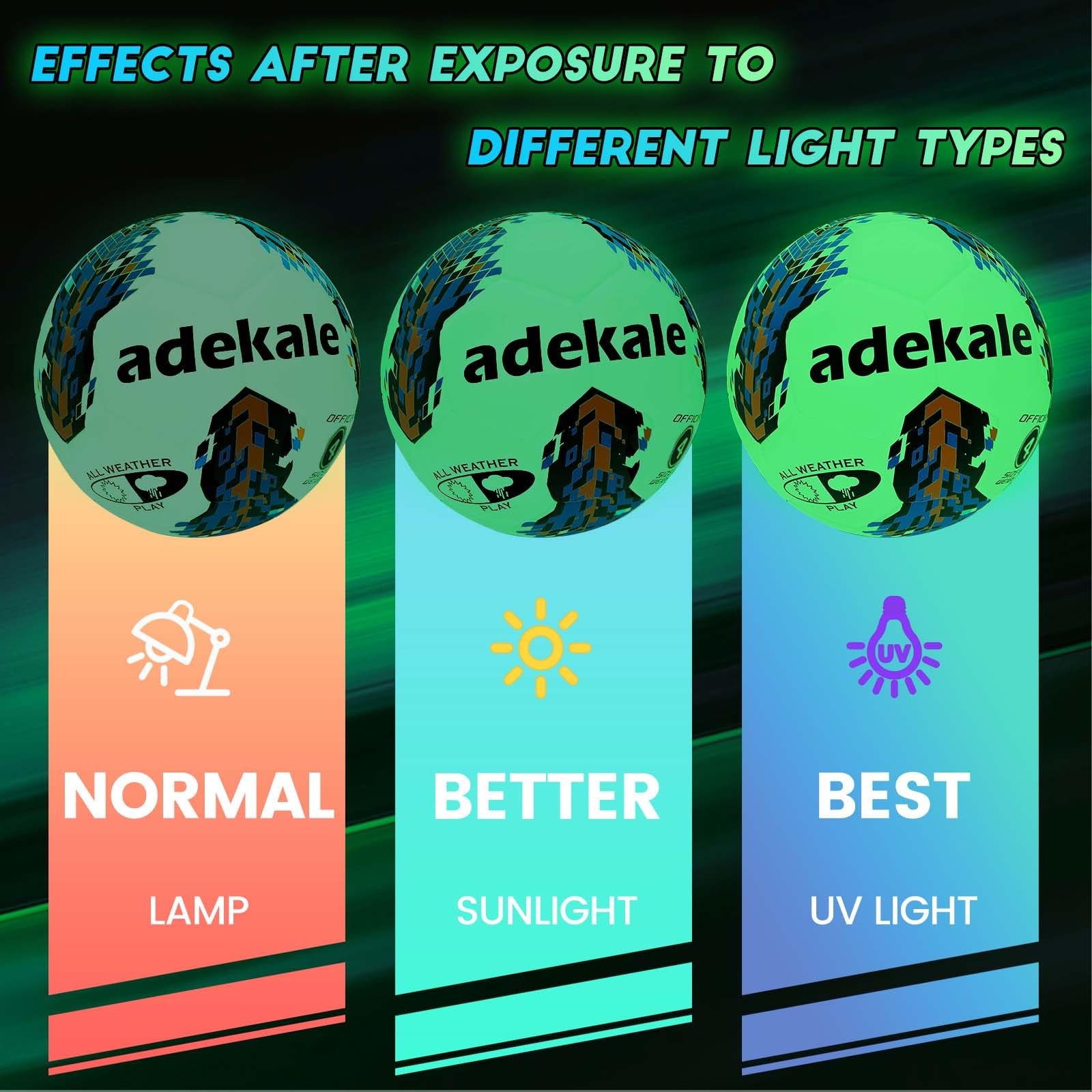adekale players kicking glow ball at night showing extended play benefit