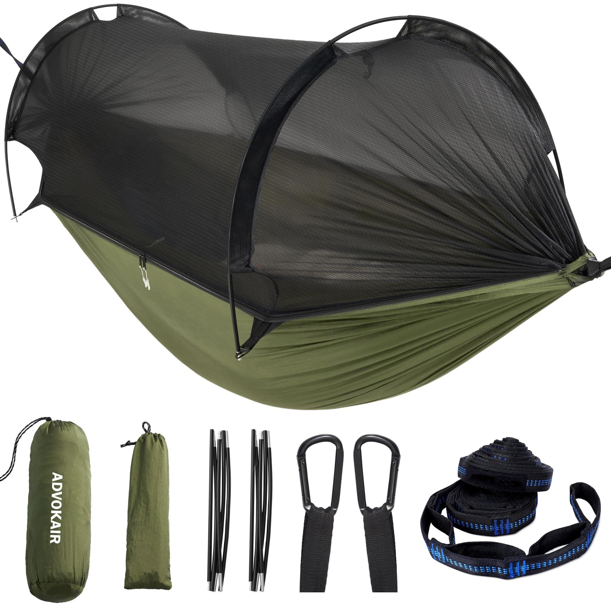 ADVOKAIR hammock front view showing tent-like mosquito net and roomy interior benefit