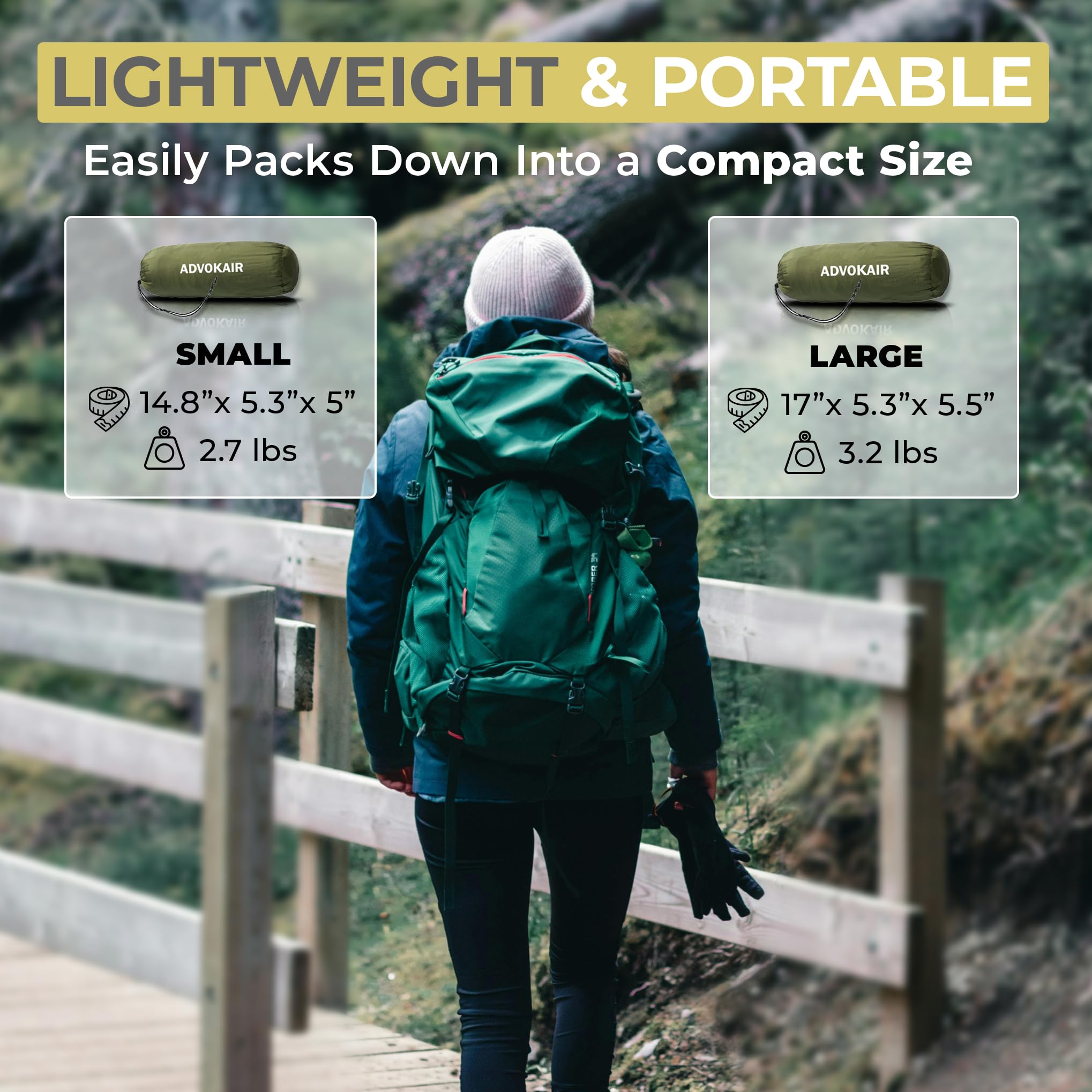 ADVOKAIR hammock packed in carry bag showing compact portability benefit