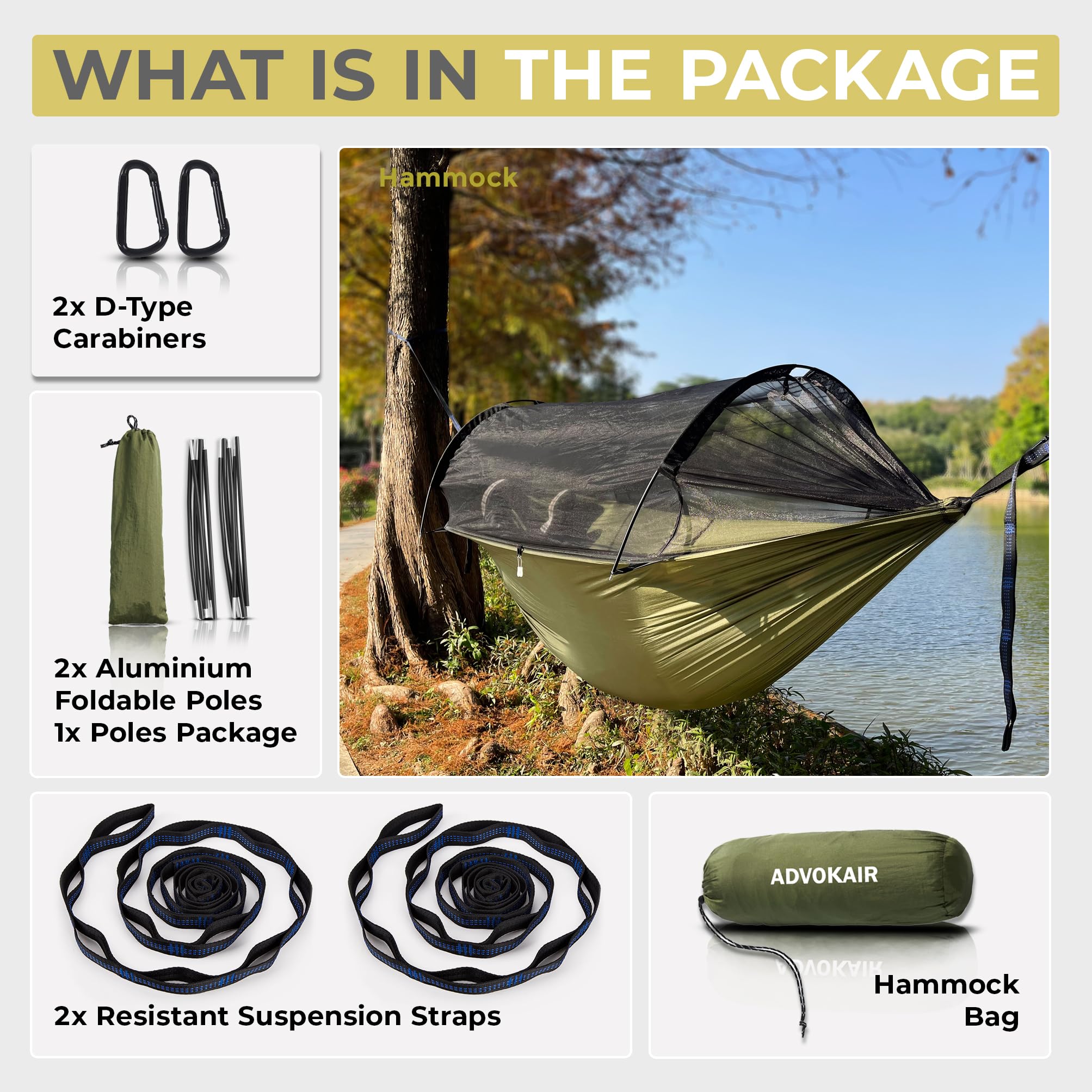ADVOKAIR hammock with scale comparison showing extra-large roomy size benefit