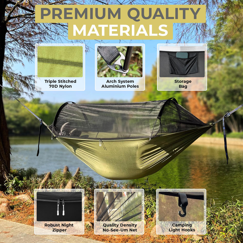 ADVOKAIR hammock attached to tree straps showing secure hanging and adjustable height benefit