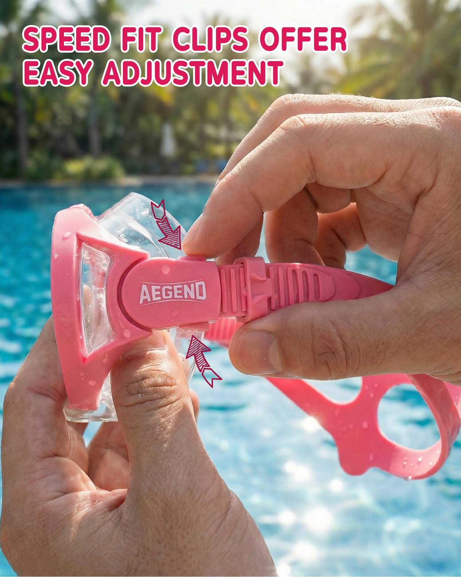 Aegend child wearing goggles in pool showing stable fit and clear underwater vision