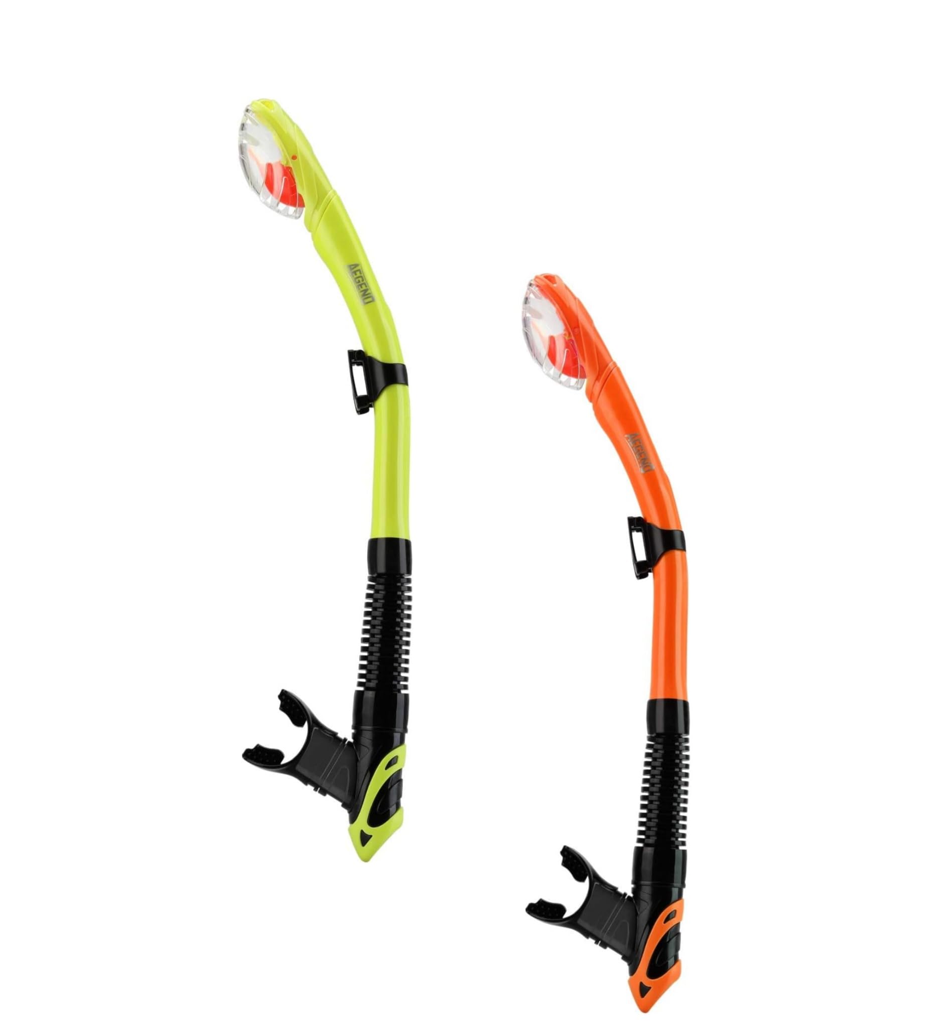 Aegend snorkel front view showing full-dry design and compact profile for safer breathing
