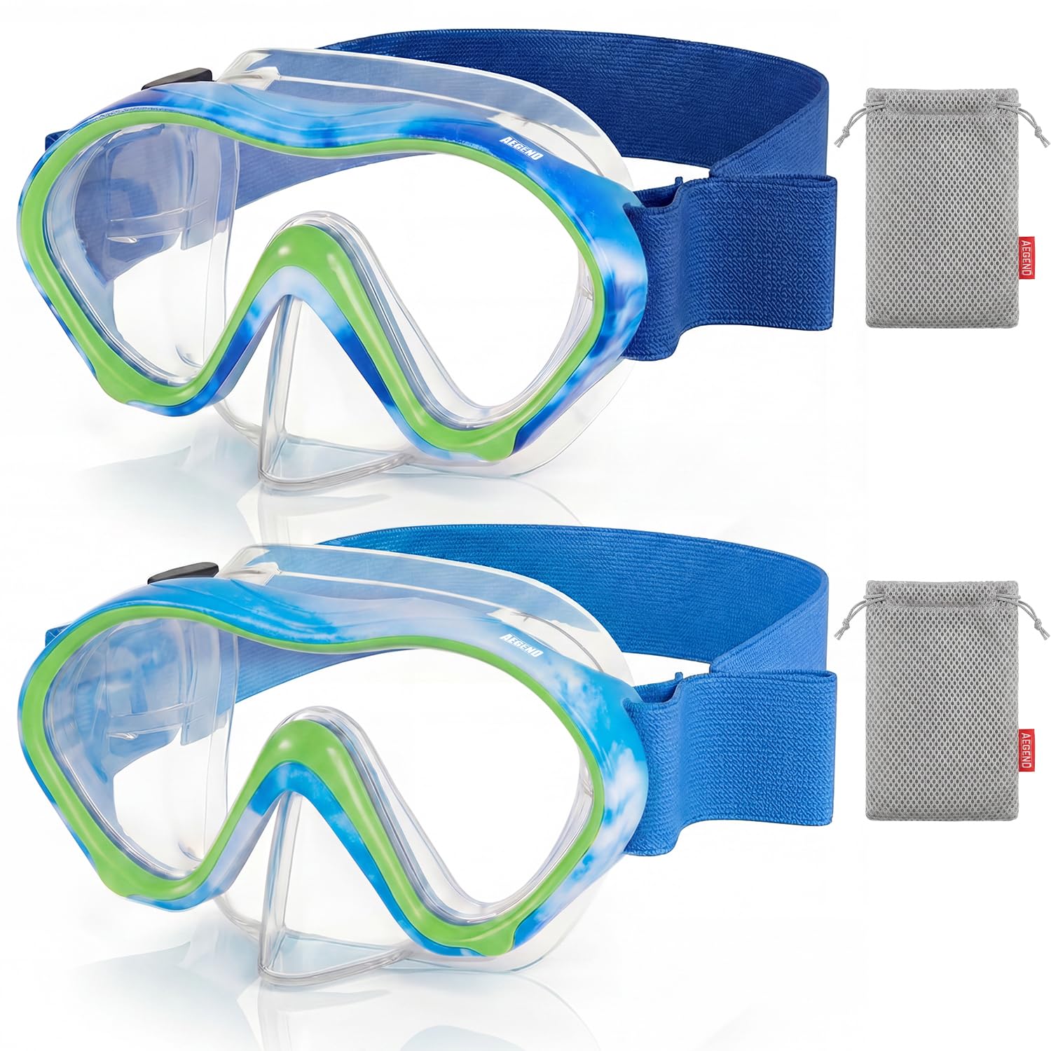 Aegend front view of full-face kids mask showing wide 180° field of view and comfort