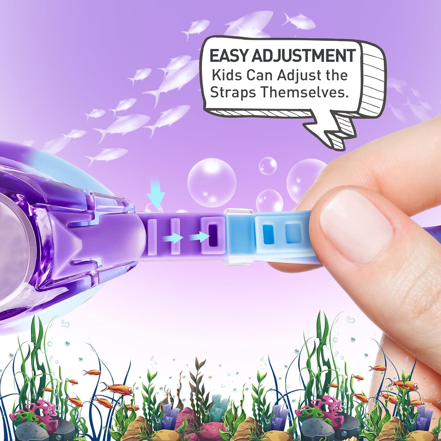 Aegend goggles worn by a child at the pool, demonstrates secure fit