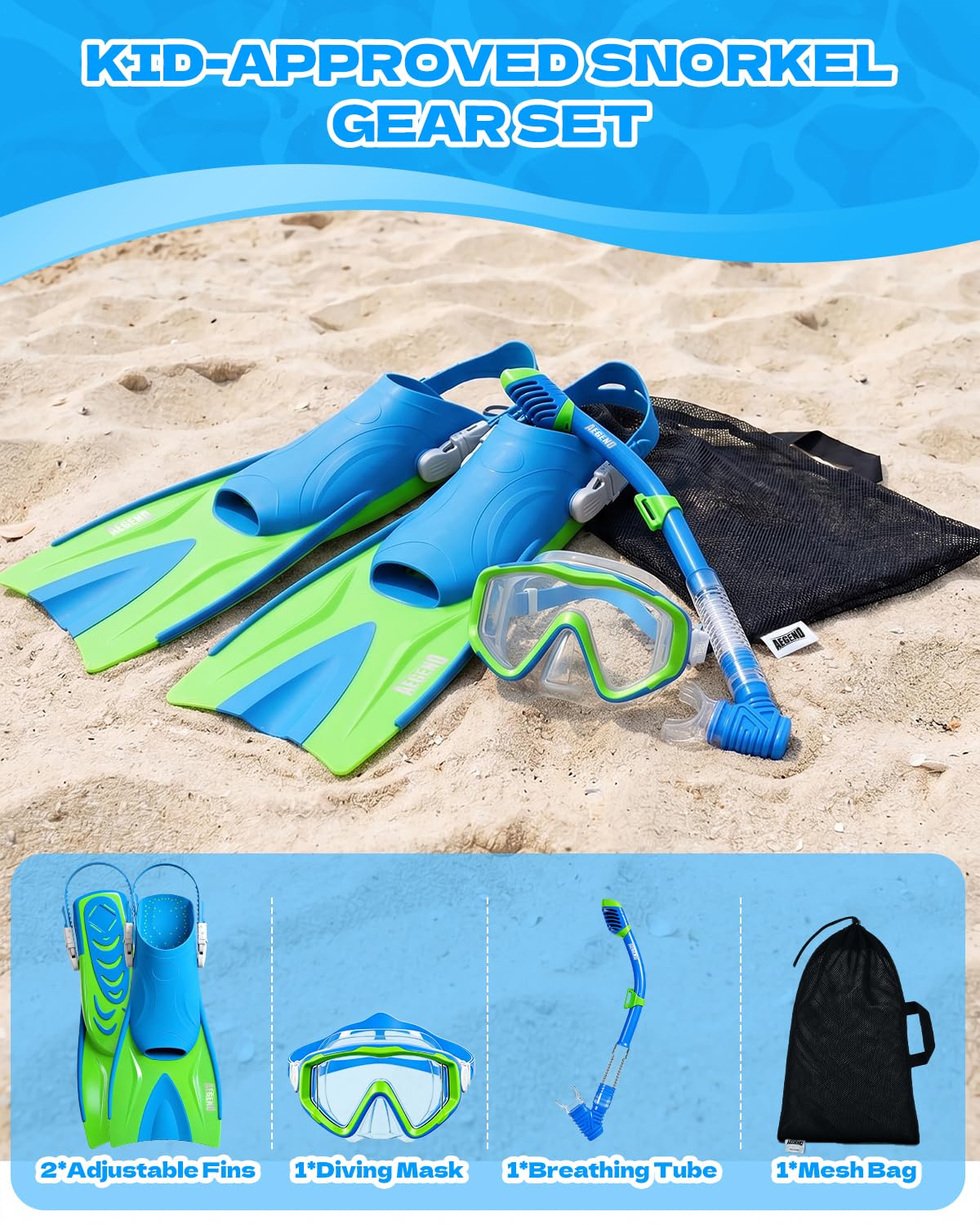 Aegend kid using gear at beach demonstrating comfortable fit and easy use
