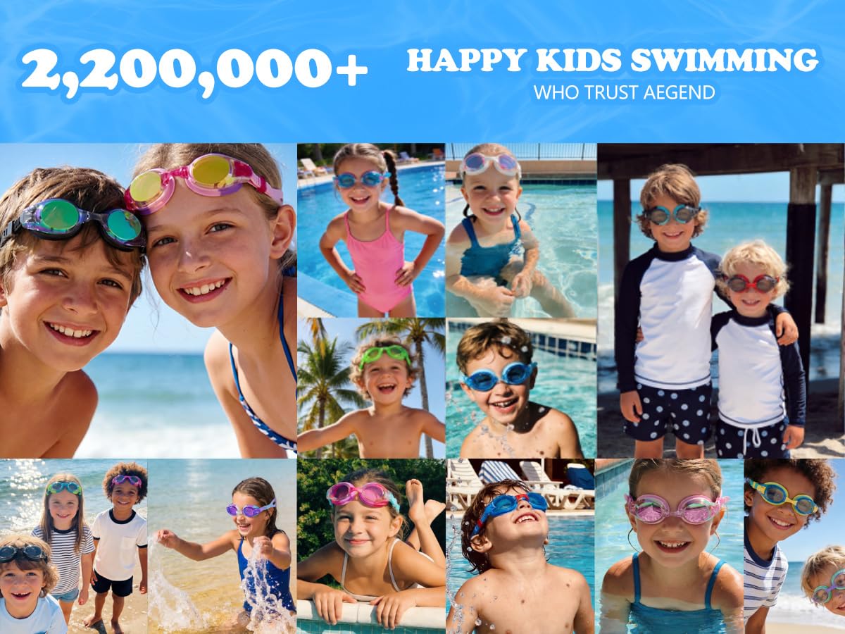 Aegend goggles on poolside towel in a family swim setting for outdoors